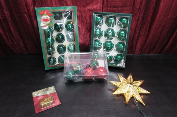 CHRISTMAS TREE, ORNAMENTS, LIGHTS AND MORE