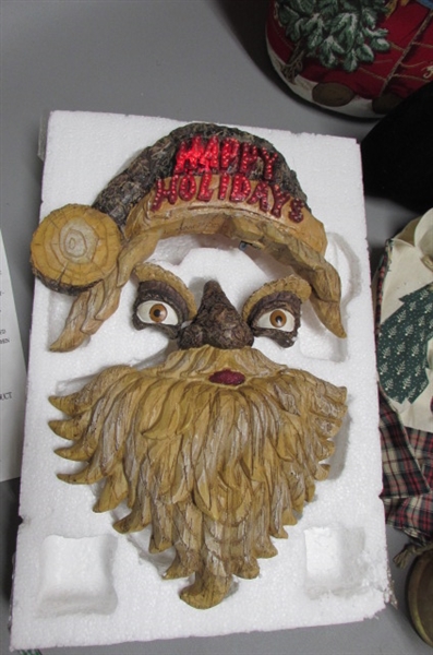 LIGHT UP SANTA FACE, HAND PAINTED SAW BLADE & MORE