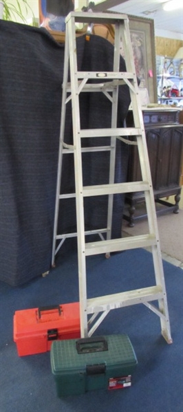 WERNER LADDER AND TWO SMALL TOOL BOXES