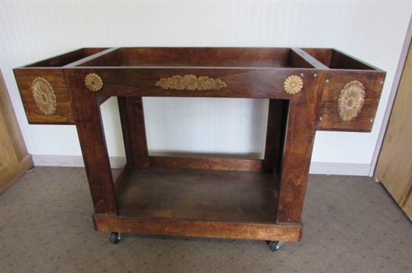 HANDCRAFTED WOOD GARDEN OR LAUNDRY CART