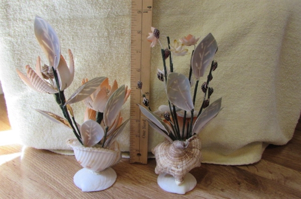 COLLECTION OF HANDCRAFTED SHELL & GLASS FLORAL ARRANGEMENTS