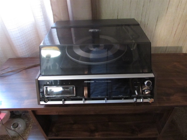 SOUNDESIGN AM/FM STEREO TURNTABLE w/8-TRACK PLAYER, RECORDS & 8-TRACK TAPES