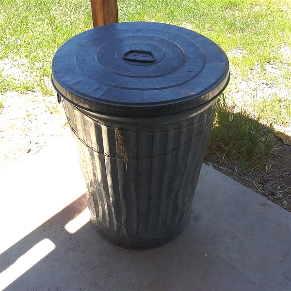 2 METAL GARBAGE CANS WITH LIDS