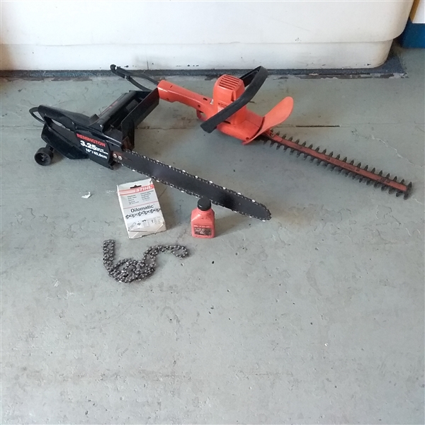 ELECTRIC CHAINSAW AND HEDGE TRIMMER