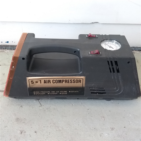 TOOL BOX WITH TOOLS, SAWS, 5-IN-1 MINI AIR COMPRESSOR, AND MORE