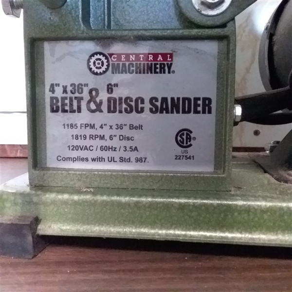CENTRAL MACHINERY BELT & DISC SANDER AND ACCESSORIES 