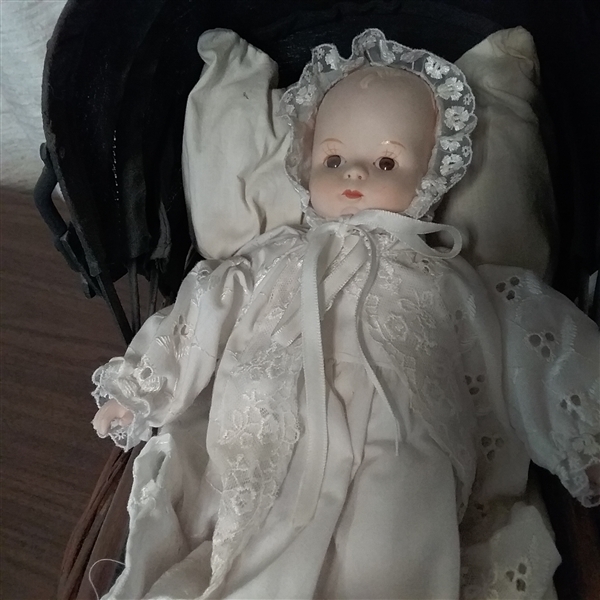 VINTAGE BABY DOLL IN CARRIAGE