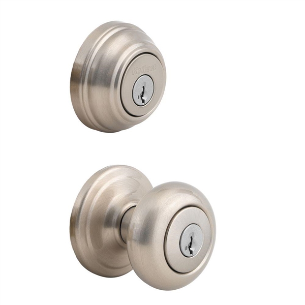 KWIKSET JUNO EXTERIOR ENTRY DOOR KNOB AND SINGLE CYLINDER DEADBOLT COMBO PACK FEATURING SMARTKEY TECHNOLOGY
