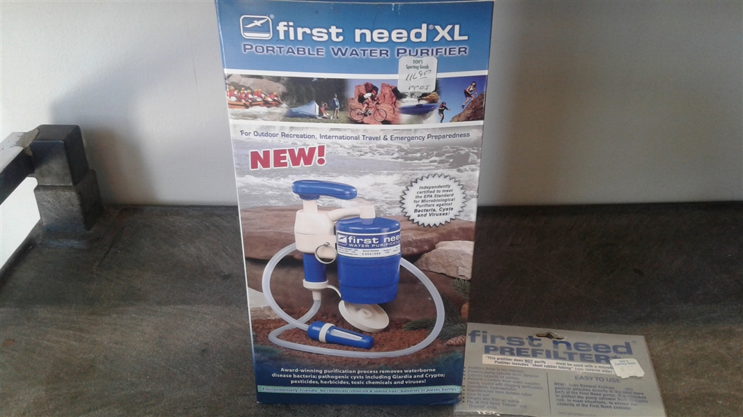 FIRST NEED XL PORTABLE WATER PURIFIER AND PREFILTER