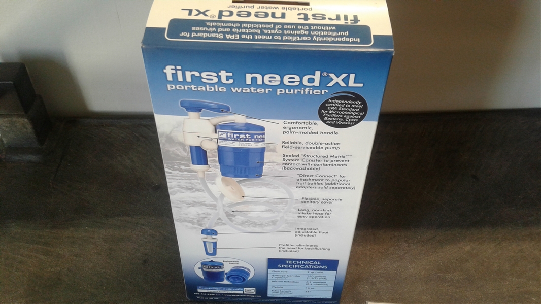 FIRST NEED XL PORTABLE WATER PURIFIER AND PREFILTER