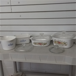 CORNING WARE SERVING DISHES AND EXTRA LIDS