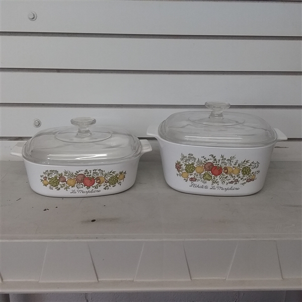 CORNING WARE SERVING DISHES AND EXTRA LIDS