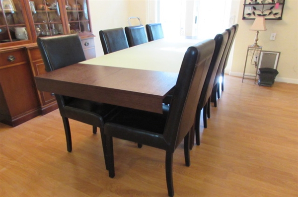 MODERN WOOD & GLASS DINING TABLE w/8 CHAIRS
