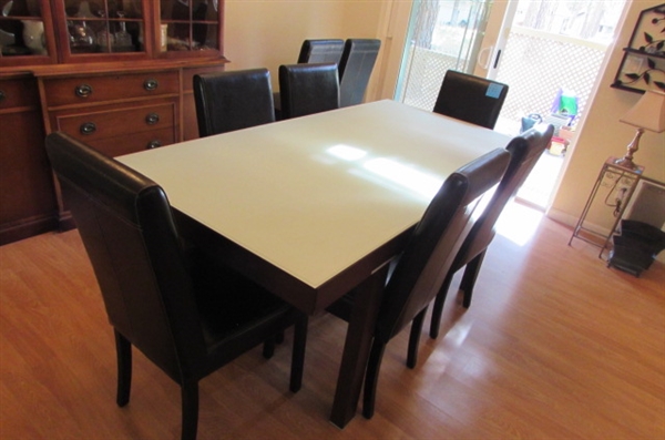 MODERN WOOD & GLASS DINING TABLE w/8 CHAIRS