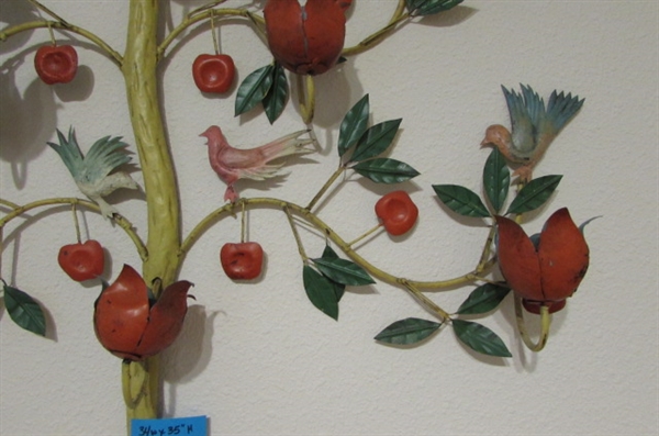 METAL BIRDS IN A TREE WALL SCULPTURE CANDLE SCONCES