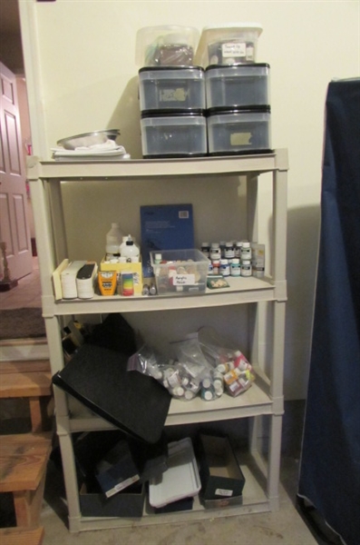 4-SHELF STORAGE UNIT WITH PAINT AND ART SUPPLIES