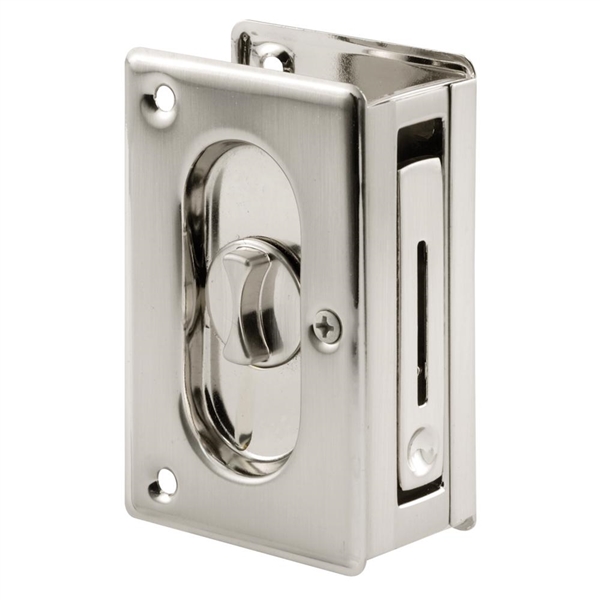 3 3/4 SOLID BRASS SATIN NICKEL FINISH POCKET DOOR PRIVACY LOCK & PULL