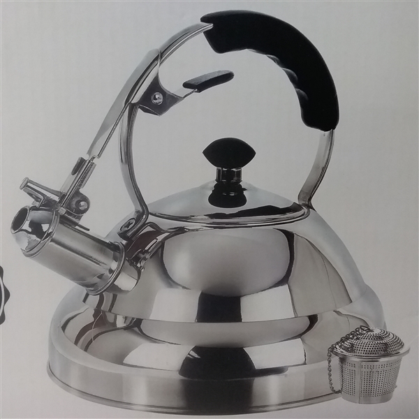 WILLOW & EVERETT STAINLESS STEEL WHISTLING KETTLE WITH LOOSE LEAF TEA STRAINER