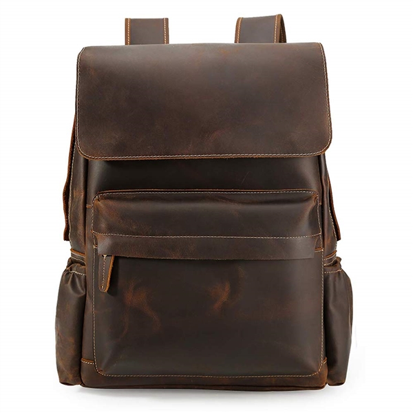 TIDING 15.6 INCH VINTAGE MENS CRAZY HORSE COWHIDE REAL LEATHER LARGE CAPACITY BACKPACK
