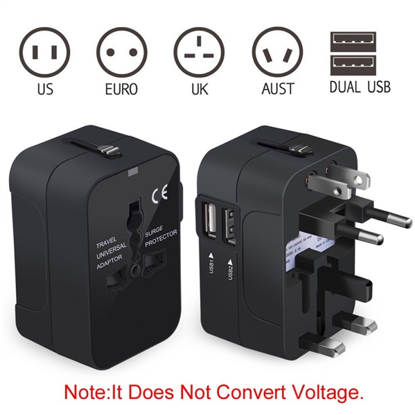 INTERNATIONAL ALL IN ONE TRAVEL ADAPTER WALL CHARGER AC POWER PLUG ADAPTER DUAL USB PORTS USA EU UK AUS