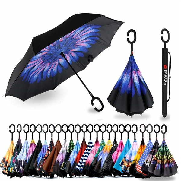 SIESPA REVERSE INVERTED WIND PROOF UMBRELLA DOUBLE LAYER C HANDLE