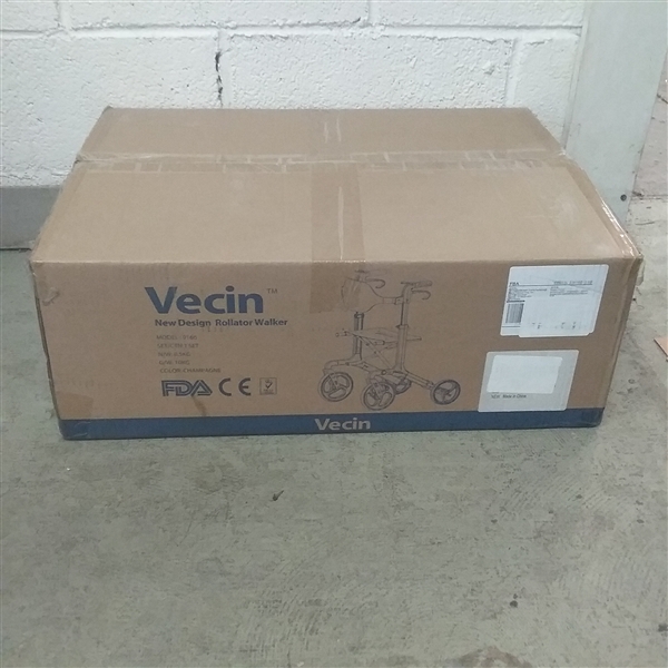 VECIN NEW DESIGN FOLDING ROLLATOR WALKER WITH SEAT AND BAG CHAMPAGNE