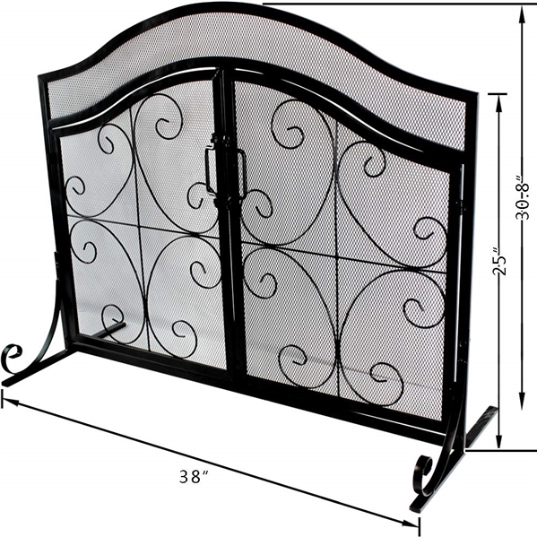 WROUGHT IRON FIREPLACE SCREEN WITH 2 DOORS