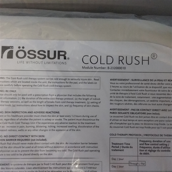 OSSUR COLD RUSH THERAPY SYSTEM WITH SHOULDER PAD