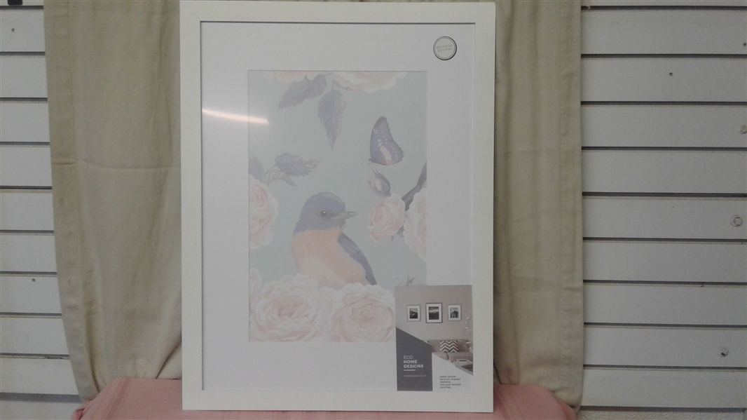 18 X 24 FRAMED MATTED BIRD AND BUTTERFLY PASTEL PICTURE