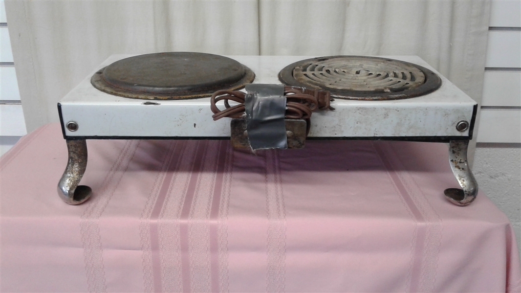 VINTAGE ENAMEL ELECTRIC COOK TOP GRILL AND HOT PLATE