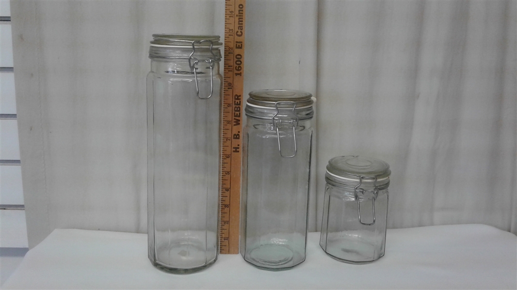 SET OF 3 GLASS CANNISTERS