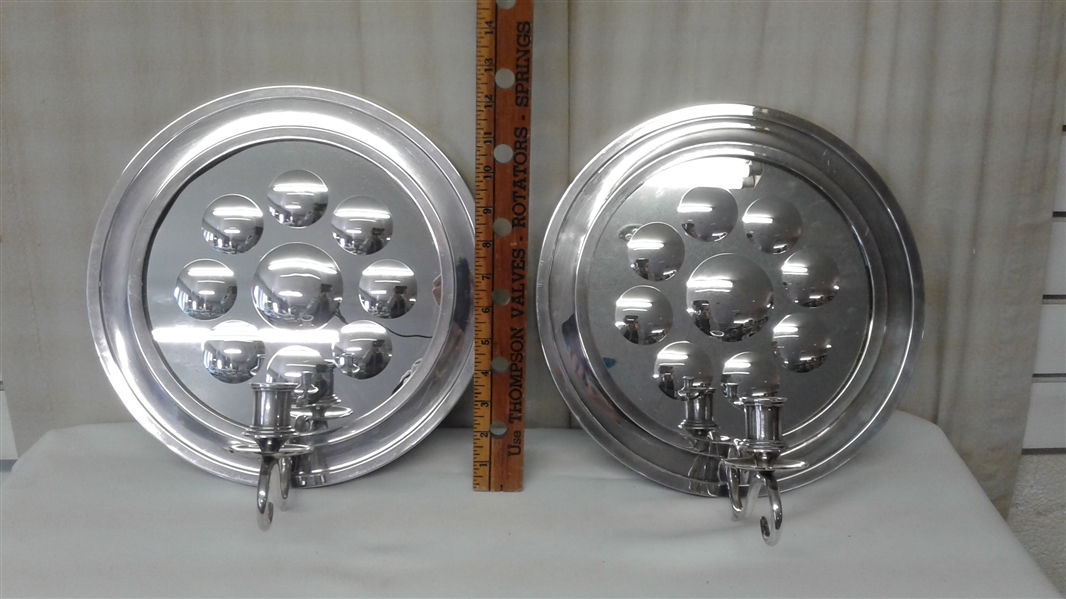 GORGEOUS PAIR OF *SILVER PLATE* MIRRORED WALL CANDLESTICK SCONCES