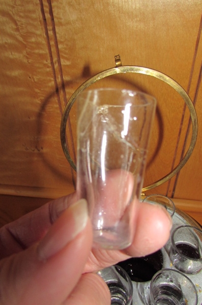 ANTIQUE AMETHYST HAND PAINTED ART GLASS LIQUOR CORDIAL SET