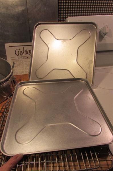 COOKIE SHEETS, PIE TINS, STONEWARE LOAF PANS & MORE