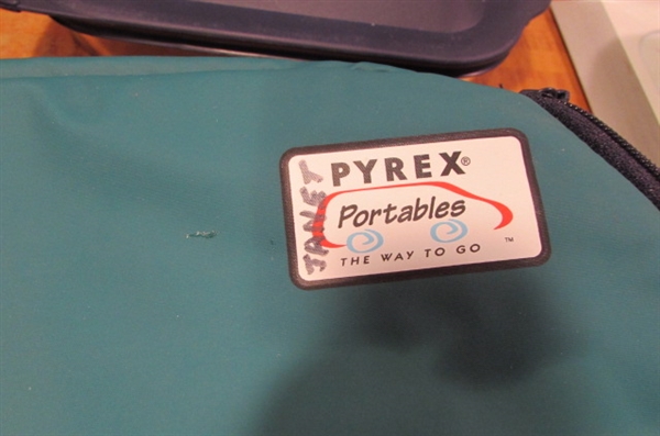 PYREX PORTABLES & PYREX CASSEROLES WITH LIDS & CUSTARD CUPS