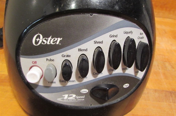 OSTER 12-SPEED ALL METAL DRIVE BLENDER W/EXTRA FOOD PROCESSOR ATTACHMENT & BLENDER BOTTLE