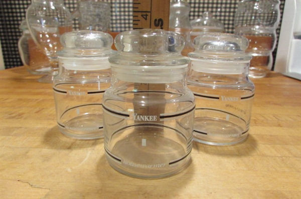 ASSORTED GLASS CANDY & CANDLE JARS & COWBOY BOOT MUG
