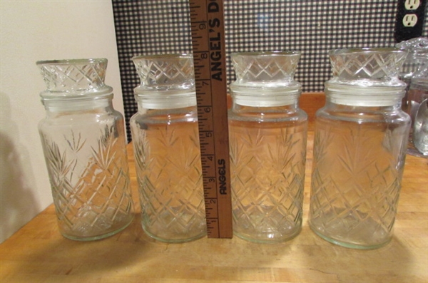 GLASS CANISTERS & SYRUP/SALAD DRESSING DISPENSERS