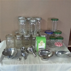 CANNING JARS, FUNNELS, SCOOP AND LIDS