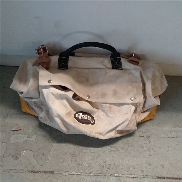 LARGE CANVAS BAG, PULLEY,  WINCH STRAPS, ROPE & CHAINS