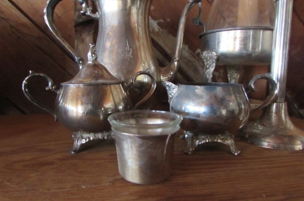 SILVERPLATE SERVING PIECES AND CANDLSTICKS *LOCATED AT ESTATE*