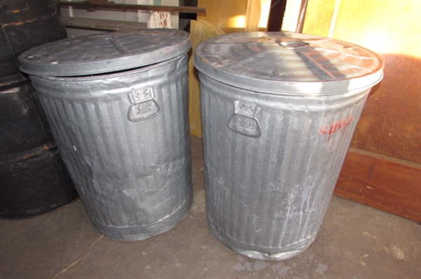 2 - GALVANIZED METAL TRASH CANS WITH LIDS *LOCATED AT ESTATE*