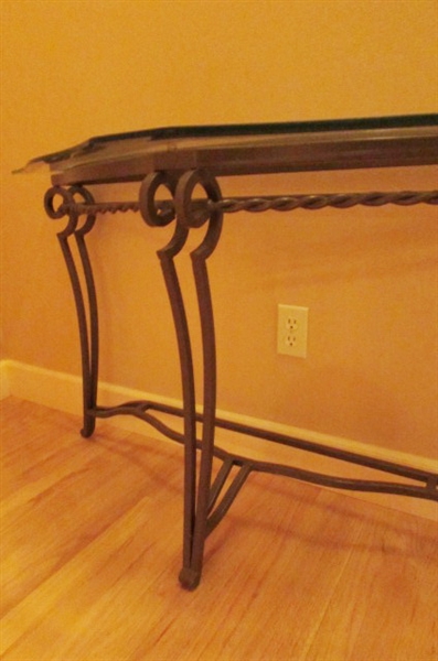 BEVELED GLASS TOP ENTRYWAY TABLE