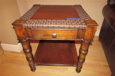 COUNTRY/WESTERN STYLE WOOD AND FAUX LEATHER END TABLE #1