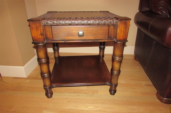 COUNTRY/WESTERN STYLE WOOD AND FAUX LEATHER END TABLE #1