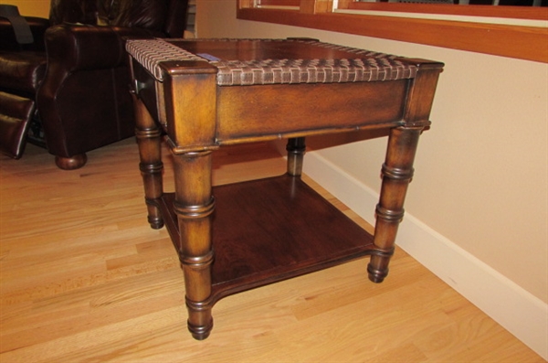 COUNTRY/WESTERN STYLE WOOD AND FAUX LEATHER END TABLE #2
