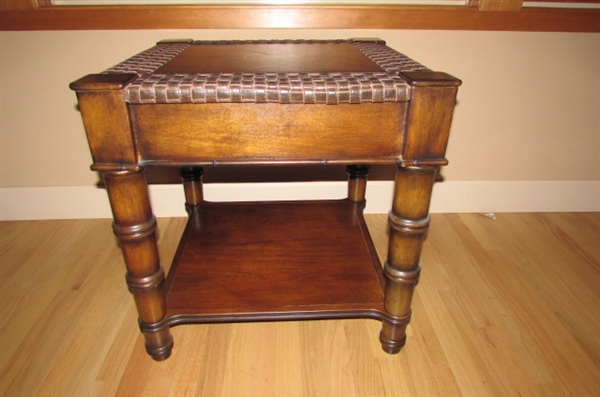 COUNTRY/WESTERN STYLE WOOD AND FAUX LEATHER END TABLE #2