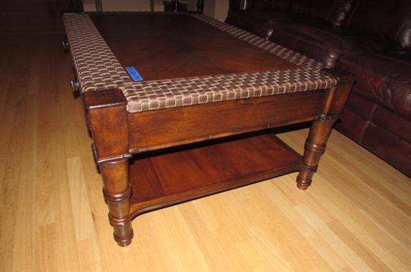 COUNTRY/WESTERN STYLE WOOD AND FAUX LEATHER COFFEE TABLE
