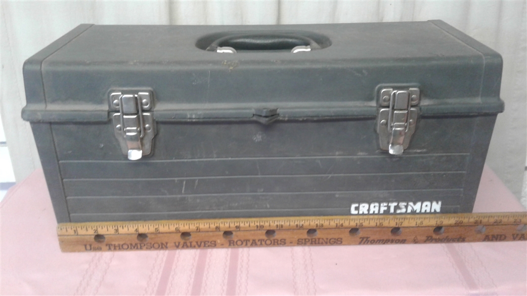 CRAFTSMAN TOOLBOX WITH PIPE WRENCHES, PLIERS, AND MORE TOOLS