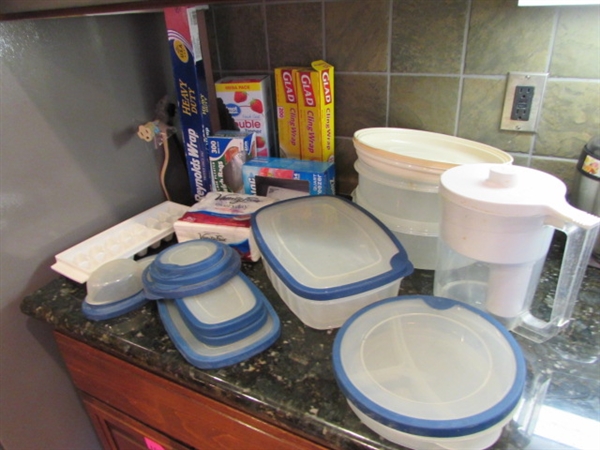 BRITA WATER PITCHER, STORAGE CONTAINERS, ZIPLOC BAGS, NAPKINS, ALUMINUM FOIL, AND MORE